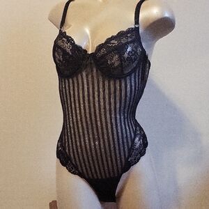 Cosmostyle Black Lace Striped Bodysuit NWT All Sizes